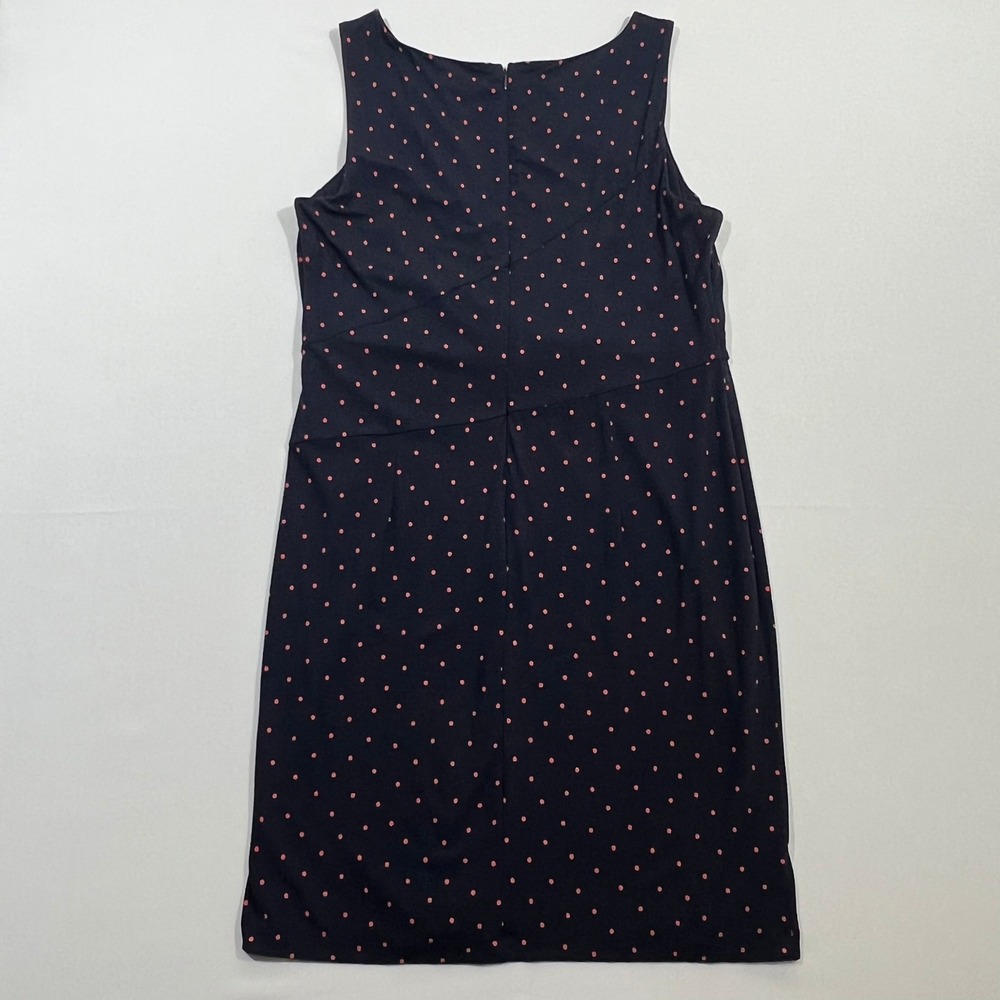 Ann Taylor Dress 14 Navy Blue Pink Polka Dot Faux Wrap Sheath Lined Career Work - Picture 2 of 12